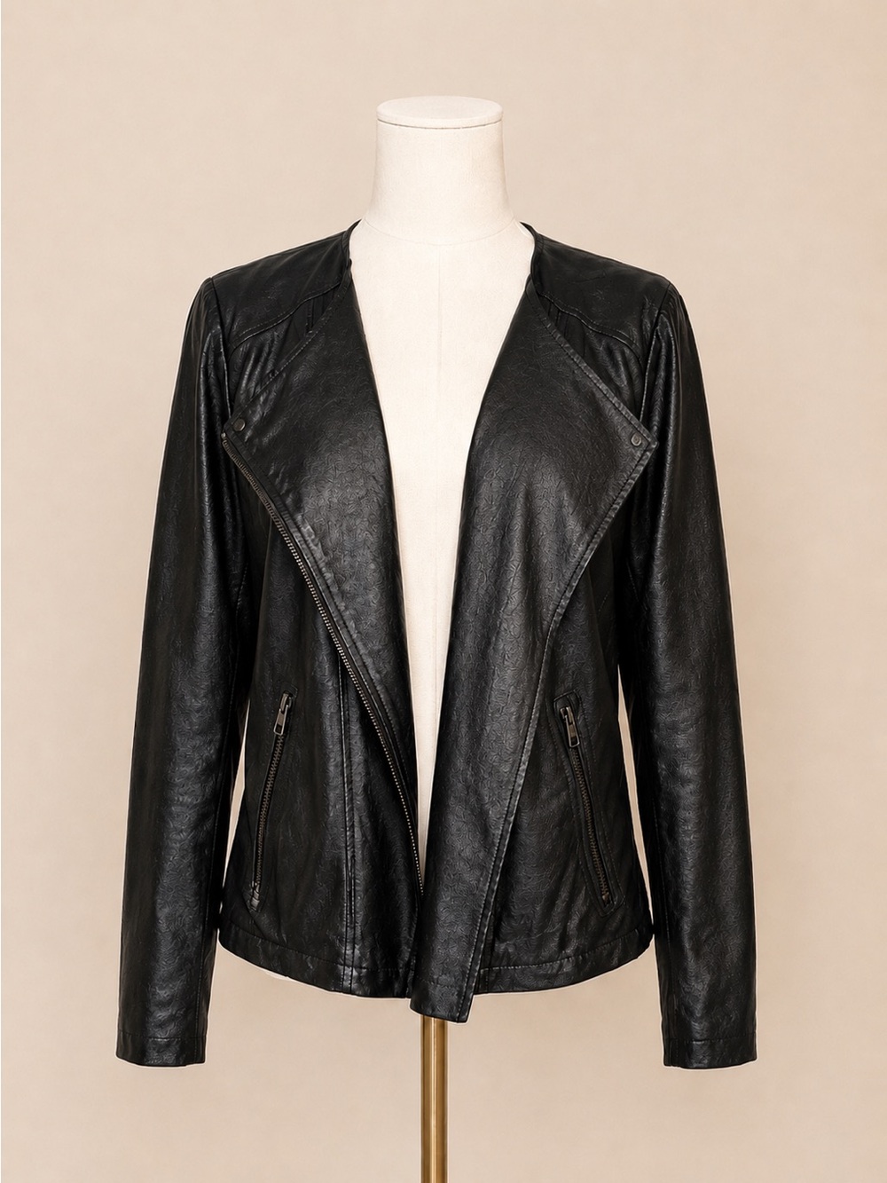 Gap Black Faux Leather Moto Jacket Minimalist Zip Front Vegan Leather Size M